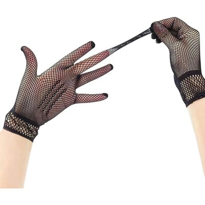 Siyah Renk Likralı File Eldiven Parmaklı Örgü Eldiven Yetişkin Boy