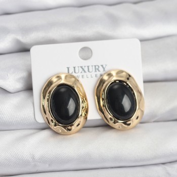 Siyah Renk Oval Vintage Pirinç Kadın Küpe