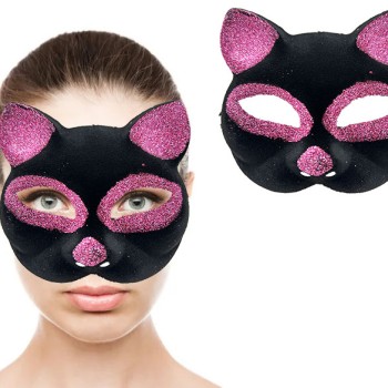 Siyah Renk Pembe Simli Kedi Maskesi