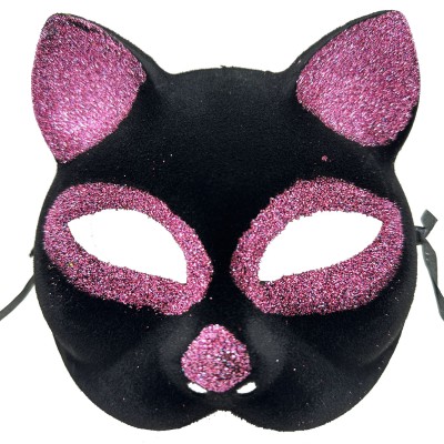 Siyah Renk Pembe Simli Kedi Maskesi