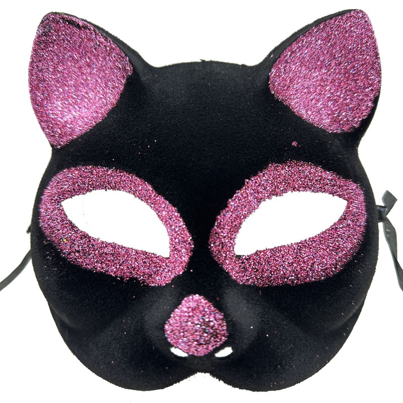 Siyah Renk Pembe Simli Kedi Maskesi