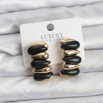 Siyah Renk Pirinç Vintage Kadın Küpe