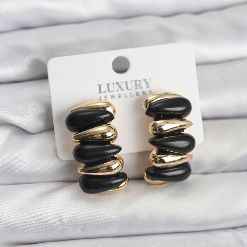 Siyah Renk Pirinç Vintage Kadın Küpe