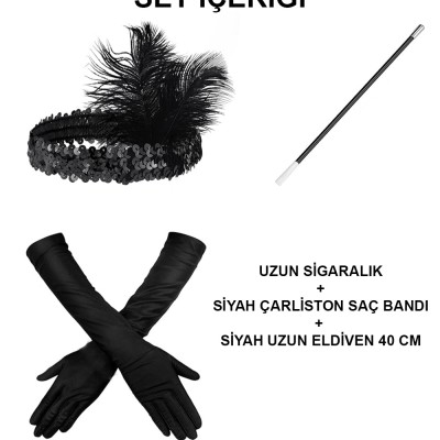 Siyah Retro Charliston Aksesuar Seti Siyah Retro Charliston Aksesuar Seti
