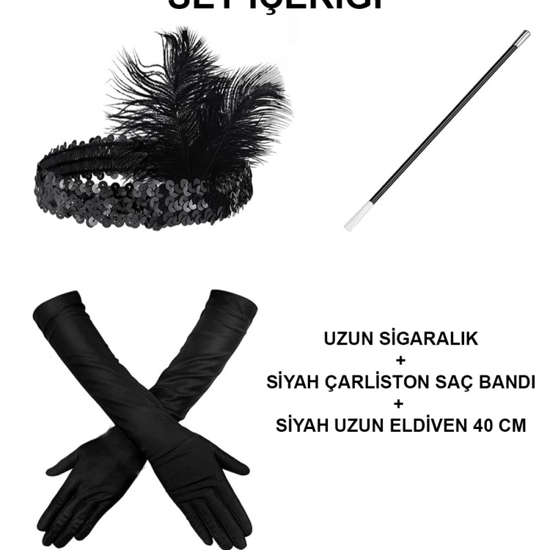 Siyah Retro Charliston Aksesuar Seti Siyah Retro Charliston Aksesuar Seti