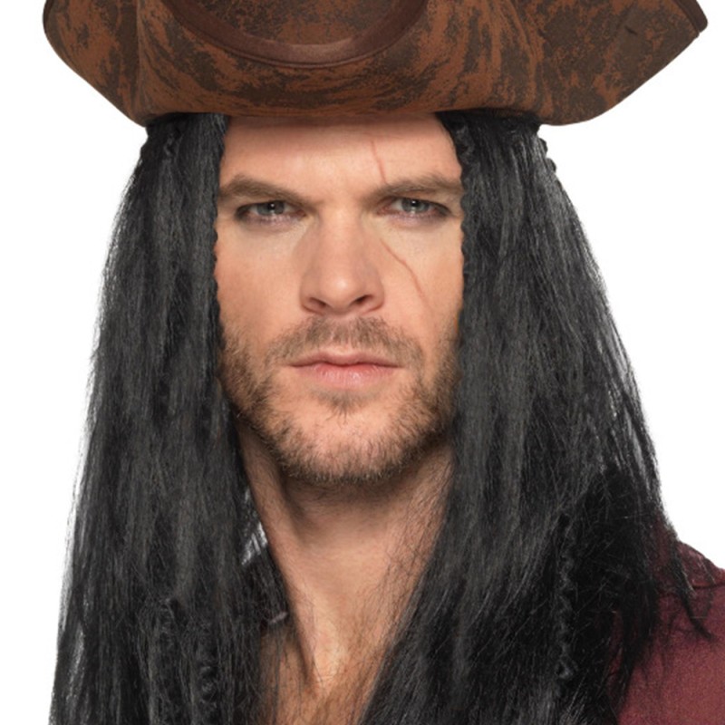 Siyah Saçlı Kaptan Korsan Şapkası 