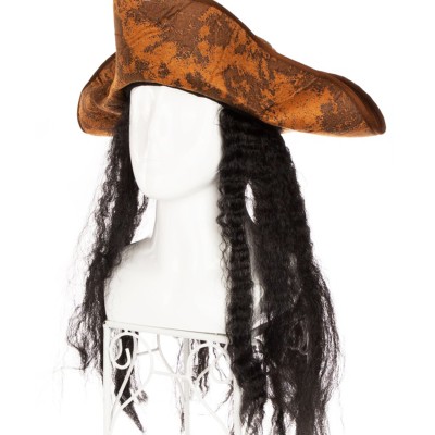 Siyah Saçlı Kaptan Korsan Şapkası 