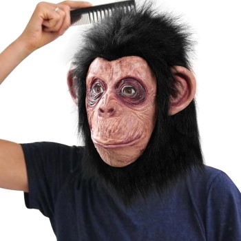 Siyah Saçlı Lateks Şempanze Maskesi 