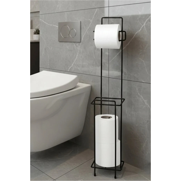 Siyah Standlı Yedek Hazneli Tuvalet Kağıtlığı 