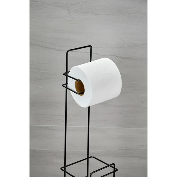 Siyah Standlı Yedek Hazneli Tuvalet Kağıtlığı 