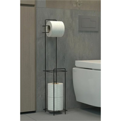 Siyah Standlı Yedek Hazneli Tuvalet Kağıtlığı 