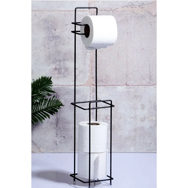 Siyah Standlı Yedek Hazneli Tuvalet Kağıtlığı 