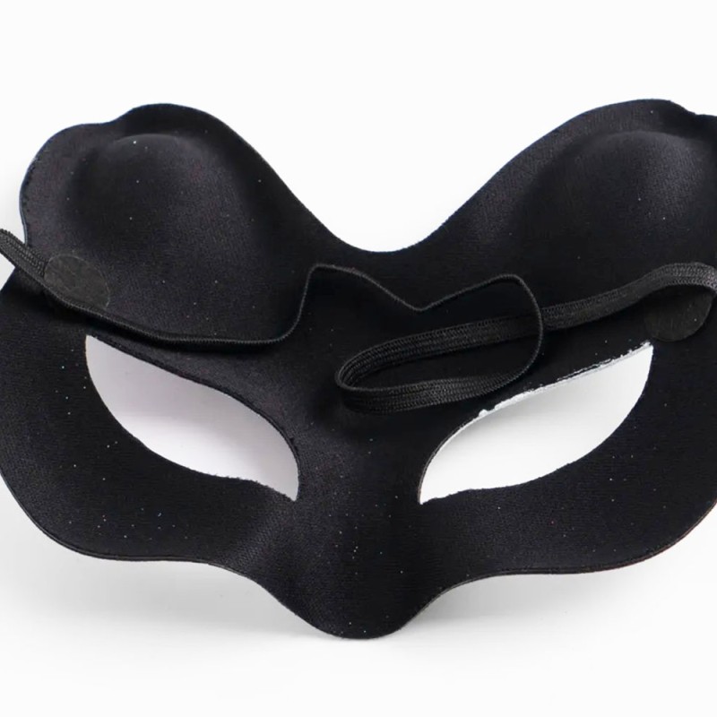 Siyah Süet Gümüş Mavi Simli Kedi Maskesi