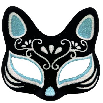 Siyah Süet Gümüş Mavi Simli Kedi Maskesi