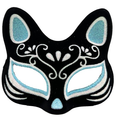 Siyah Süet Gümüş Mavi Simli Kedi Maskesi