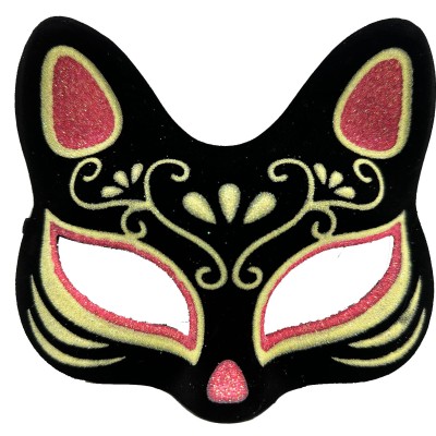 Siyah Süet Kırmızı Sarı Simli Kedi Maskesi