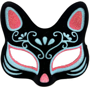Siyah Süet Mavi Kırmızı Simli Kedi Maskesi