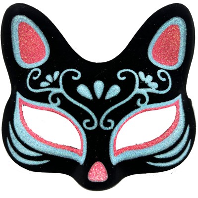 Siyah Süet Mavi Kırmızı Simli Kedi Maskesi