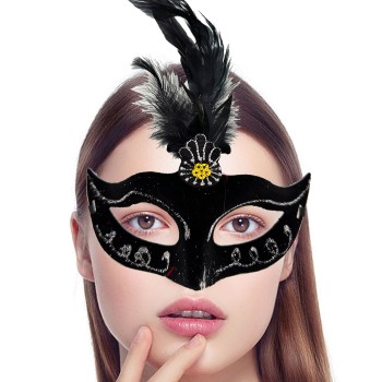 Siyah Tüylü Süet Parti Maskesi