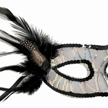 Siyah Yandan Tüylü Pul Payet Maskesi