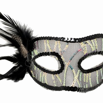 Siyah Yandan Tüylü Pul Payet Maskesi