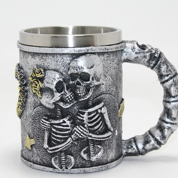 Sonsuz Aşk İskelet Tasarımlı 3D Kabartmalı Çelik Kupa Bardak