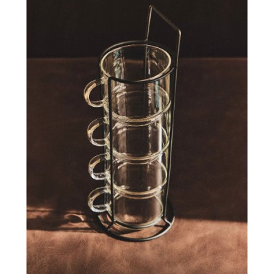 Standlı Borosilikat 4'lü Fincan Seti 