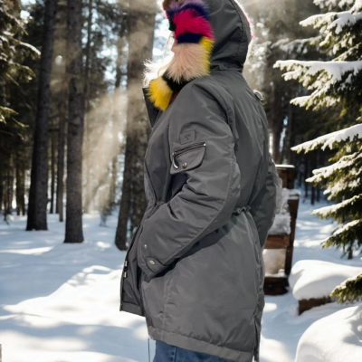 Su Geçirmez Kapüşonlu Mont - Füme -