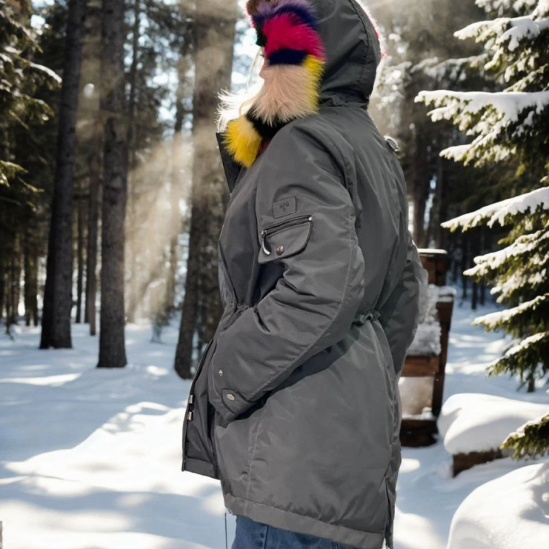 Su Geçirmez Kapüşonlu Mont - Füme -