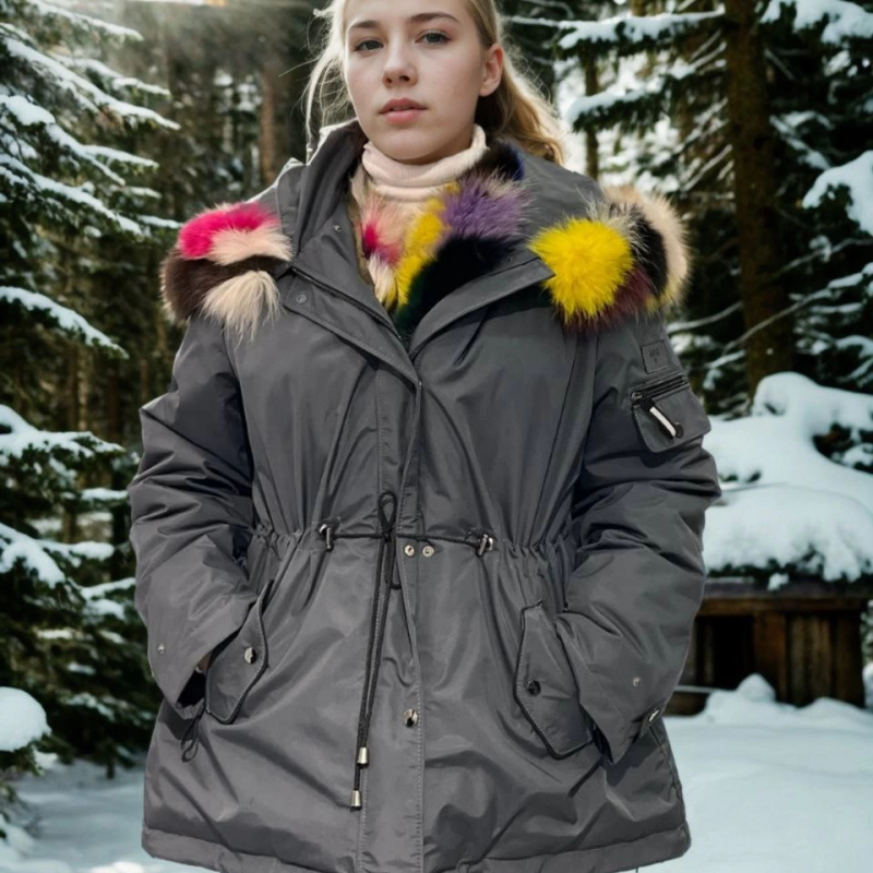 Su Geçirmez Kapüşonlu Mont - Füme -