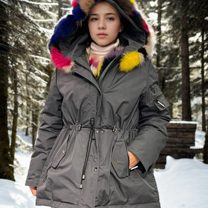 Su Geçirmez Kapüşonlu Mont - Füme -