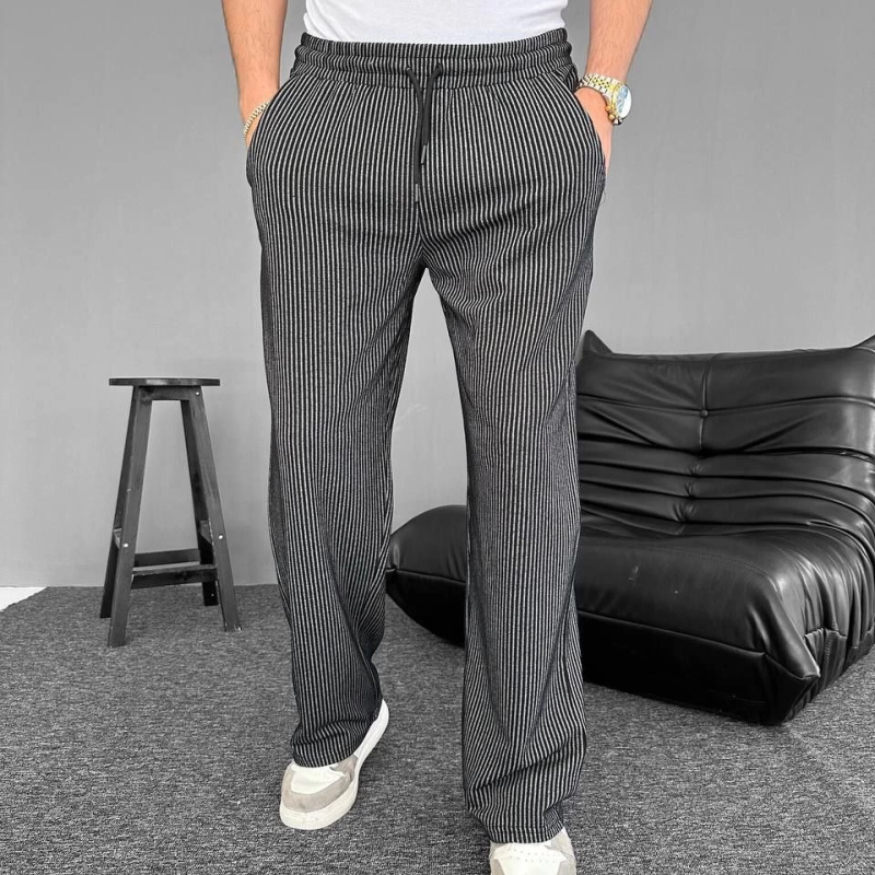 Su Yolu Çizgili Cepli Pantalon - Siyah -