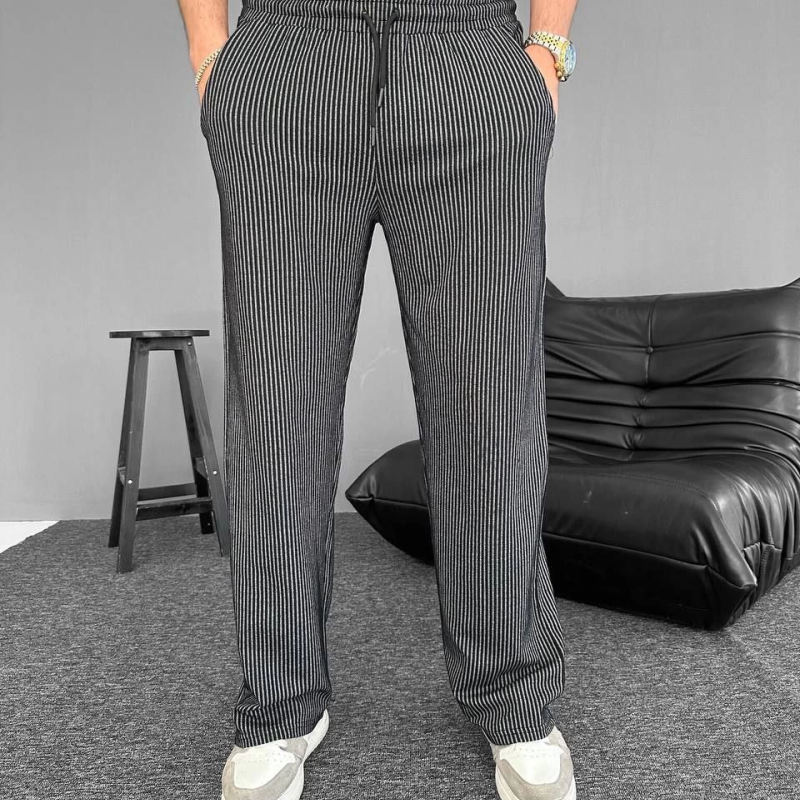 Su Yolu Çizgili Cepli Pantalon - Siyah -