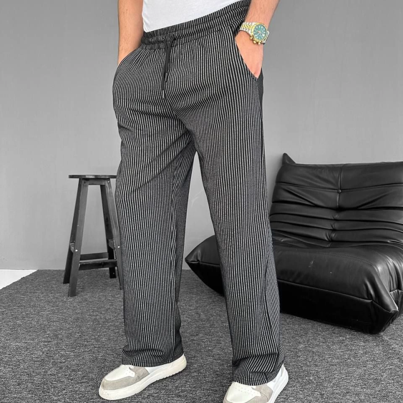 Su Yolu Çizgili Cepli Pantalon - Siyah -