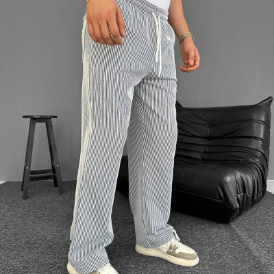 Su Yolu Çizgili Cepli Pantalon Yazlık - Gri -