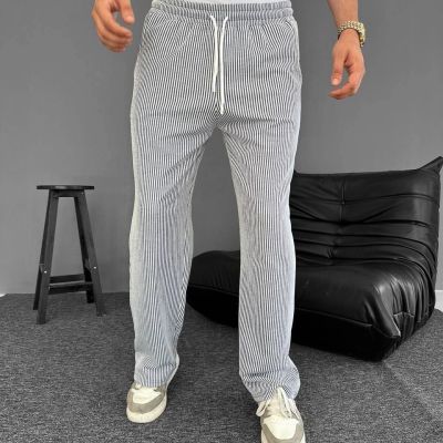 Su Yolu Çizgili Cepli Pantalon Yazlık - Gri -