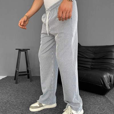 Su Yolu Çizgili Cepli Pantalon Yazlık - Gri -