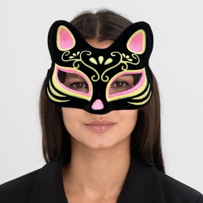 Süet Pembe Sarı Kedi Maskesi