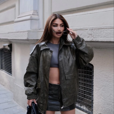 Suni Deri Pilot Ceket -