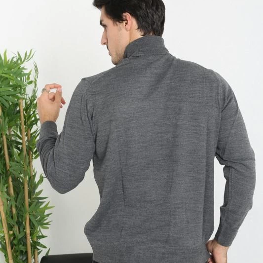 Tam Boğazlı Balıkçı Yaka Dokuma Triko - Füme -