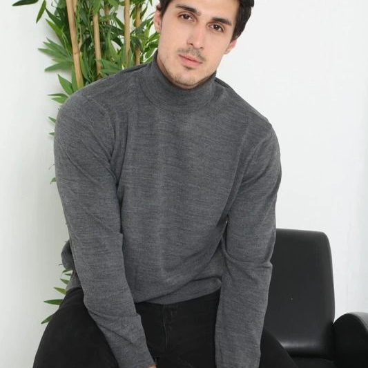 Tam Boğazlı Balıkçı Yaka Dokuma Triko - Füme -