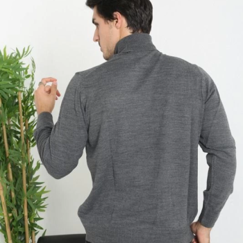 Tam Boğazlı Balıkçı Yaka Dokuma Triko - Füme -