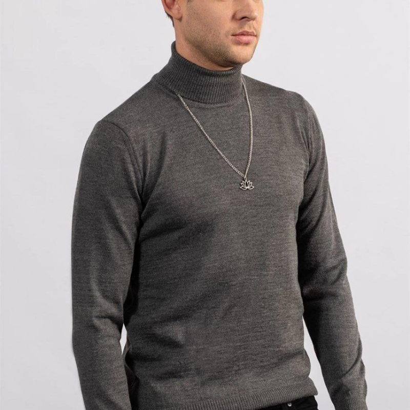 Tam Boğazlı Balıkçı Yaka Dokuma Triko - Füme -