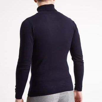 Tam Boğazlı Balıkçı Yaka Dokuma Triko - Lacivert