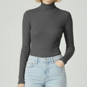 Tam Boğazlı Fitilli Likrali Kaşkorse Badi İnce Uzun Kollu Kazak - Antrasit