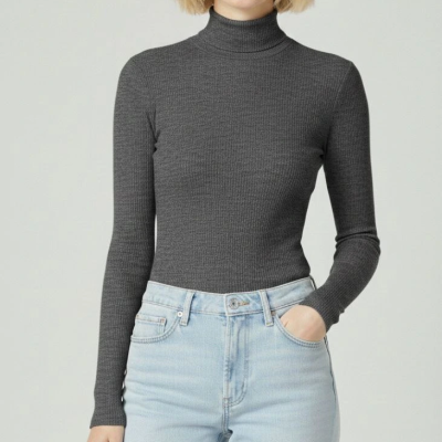 Tam Boğazlı Fitilli Likrali Kaşkorse Badi İnce Uzun Kollu Kazak - Antrasit