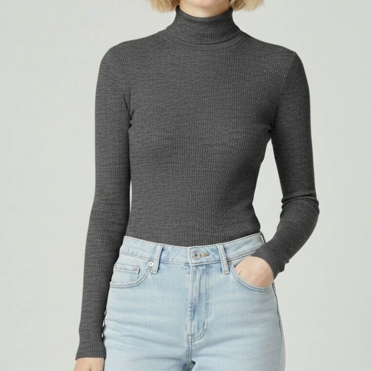 Tam Boğazlı Fitilli Likrali Kaşkorse Badi İnce Uzun Kollu Kazak - Antrasit