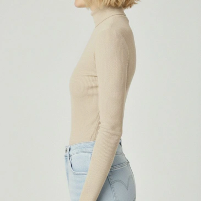 Tam Boğazlı Fitilli Likrali Kaşkorse Badi İnce Uzun Kollu Kazak - Bej