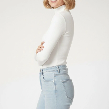 Tam Boğazlı Fitilli Likrali Kaşkorse Badi İnce Uzun Kollu Kazak - Beyaz