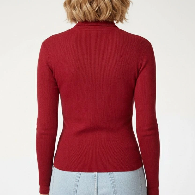 Tam Boğazlı Fitilli Likrali Kaşkorse Badi İnce Uzun Kollu Kazak - Bordo